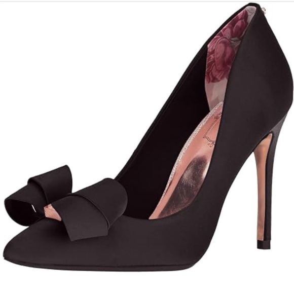 Ted Baker Skalett Black Satin Bow Pointed Toe Stiletto Pump Shoes Sz 37 Women - Picture 5 of 7
